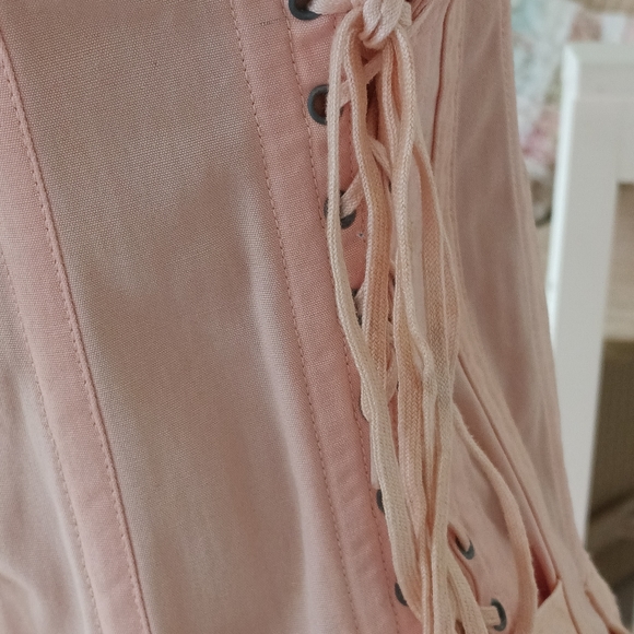 VINTAGE "CAMP" BALLERINA PINK FAN LACE UP CORSET! COTTON/ RAYON. UNWORN! - Picture 14 of 16